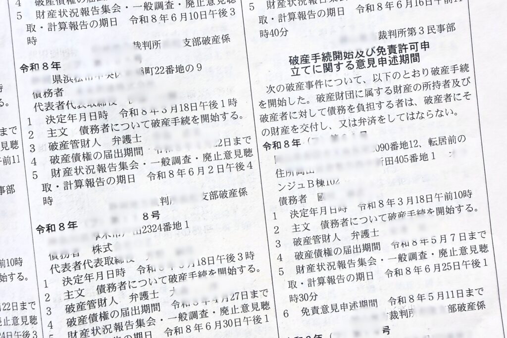 官報に掲載される破産手続きの内容